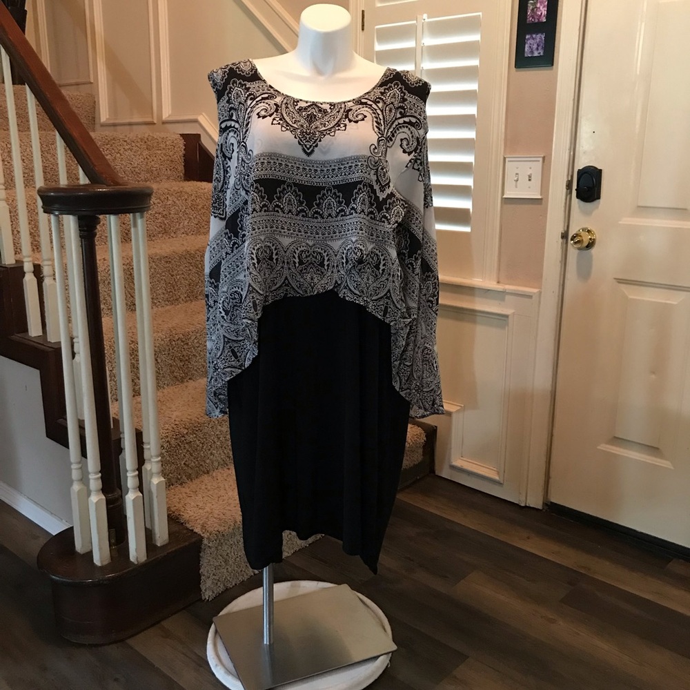 Catherines Black and White Midi Dress Medallion Print Size 4X